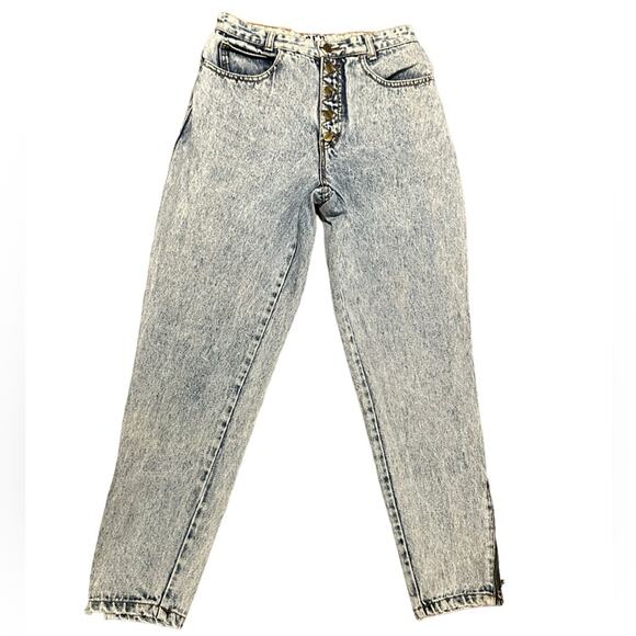 used Denim - Vintage USED Acid Washed Jeans Snap Close Fly in Womens Size 30 Zipper Ankles